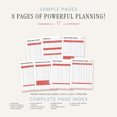 Stock Portfolio Planner printable investment tracker with dividend income logs watchlist trading journal and stock performance tracking
