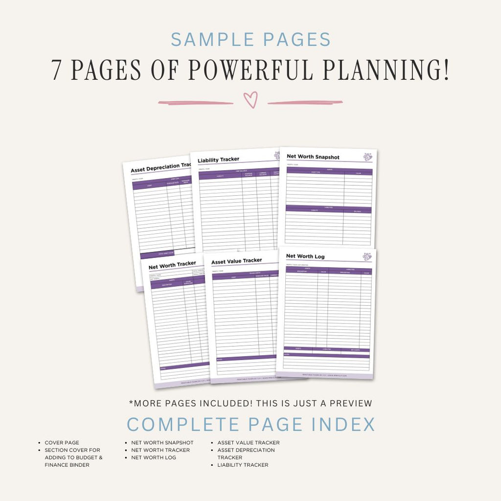 Net Worth Planner printable asset tracker liability tracker wealth management and financial net worth calculator
