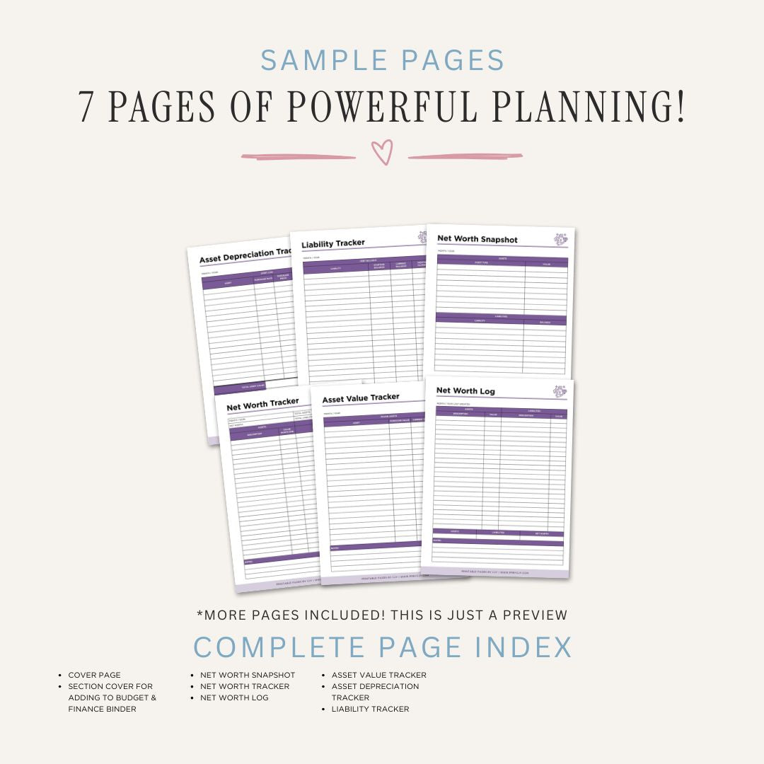 Net Worth Planner printable asset tracker liability tracker wealth management and financial net worth calculator
