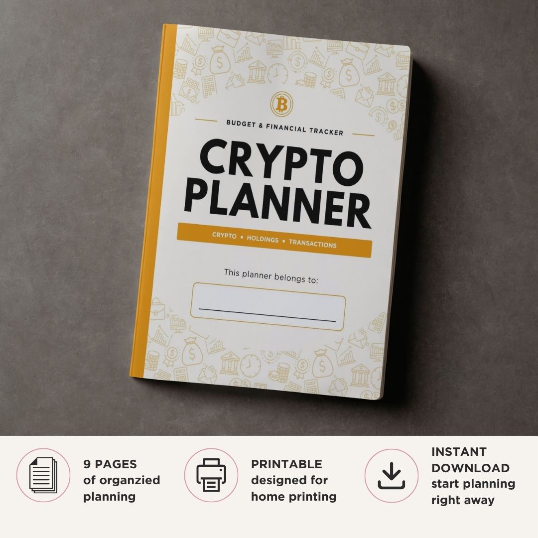 Cryptocurrency Planner printable crypto portfolio tracker with wallet logs transaction tracking staking rewards and profit loss records
