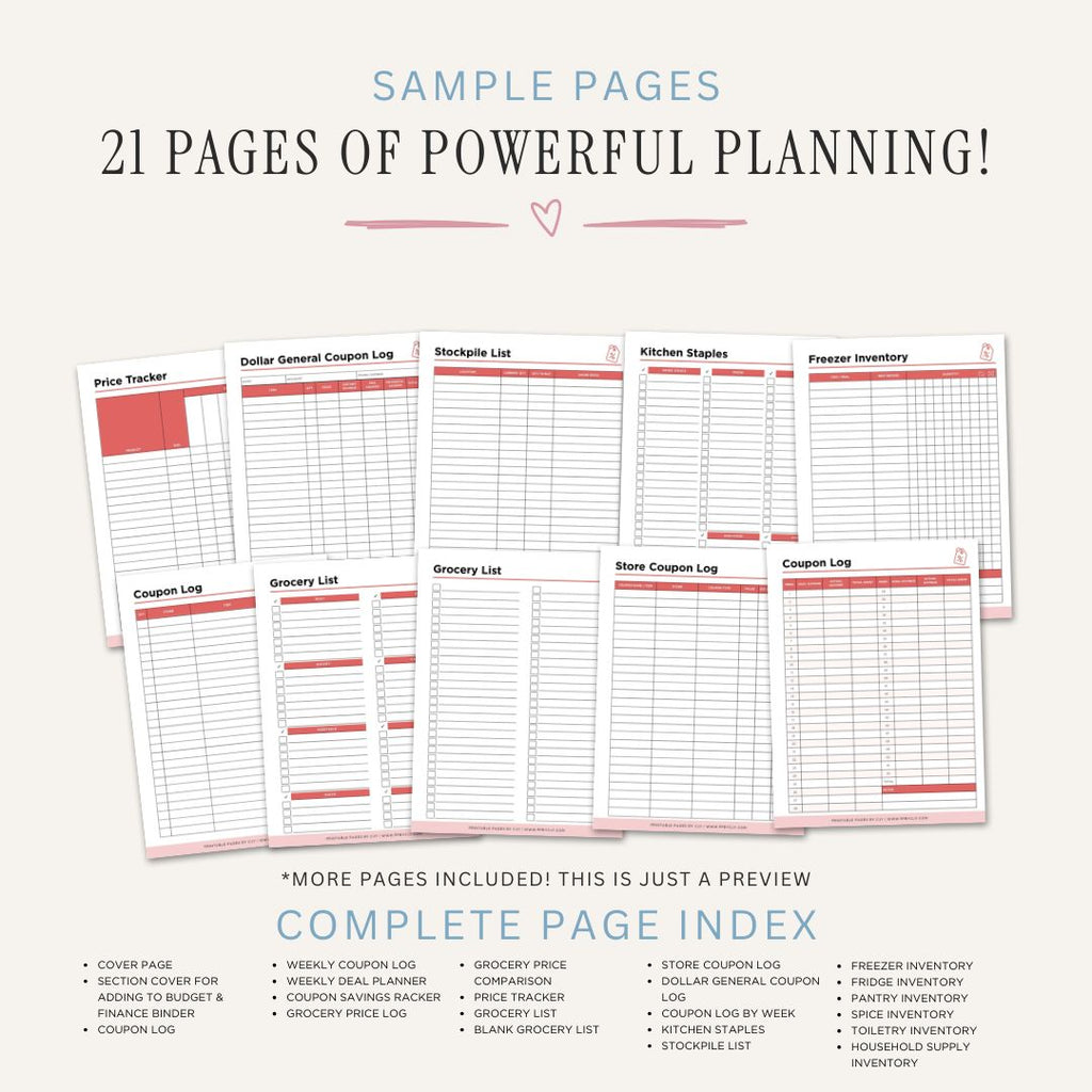 Couponing Planner printable coupon organizer with savings tracker grocery price comparison stockpile inventory and deal planning
