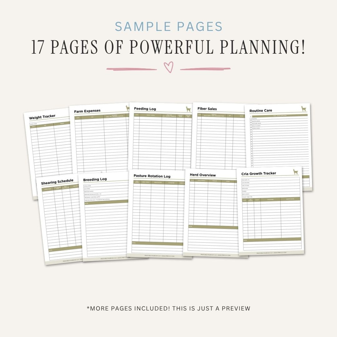 Alpaca & Llama Care Planner Breeding & Health Tracker Bundle breeding log