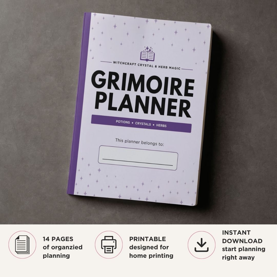 Grimoire Planner Witchcraft Crystal & Herb Magic Journal Bundle spell log page
