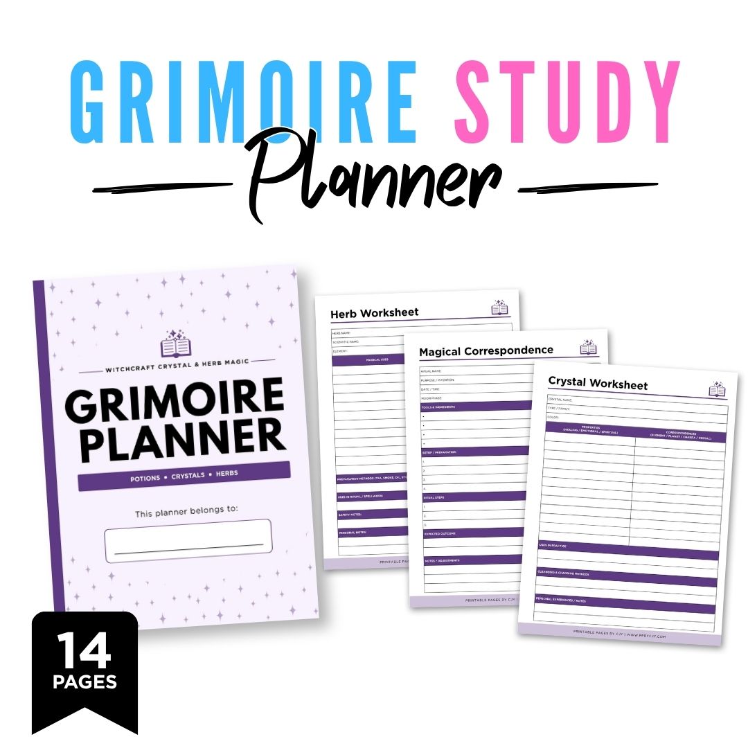 Grimoire Planner Witchcraft Crystal & Herb Magic Journal Bundle spell log page
