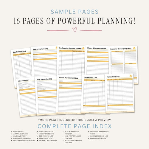 Beekeeping Planner Hive & Honey Management Bundle hive log page
