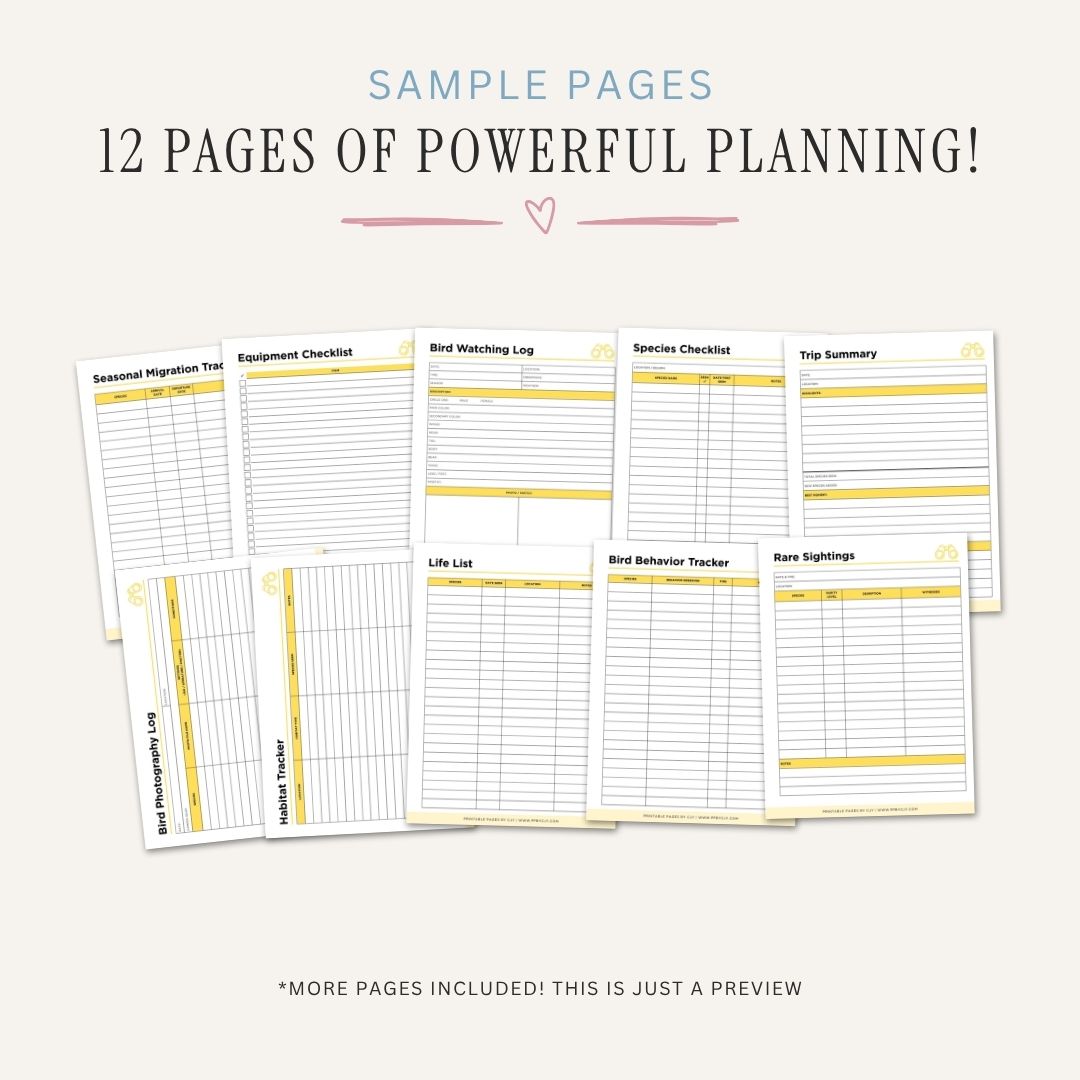 Bird Watching Planner Birding Journal Bundle sighting log page
