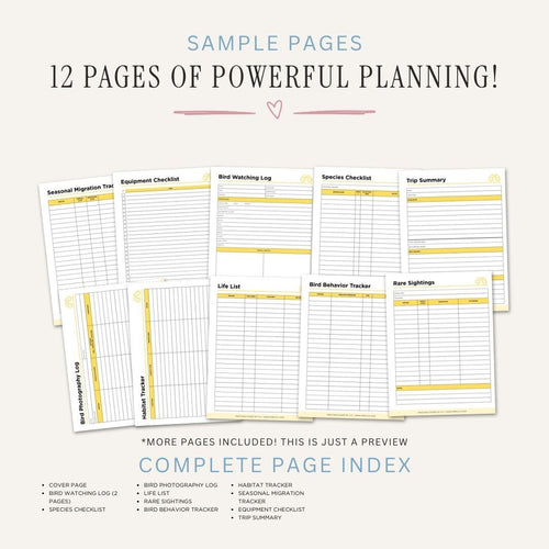 Bird Watching Planner Birding Journal Bundle sighting log page
