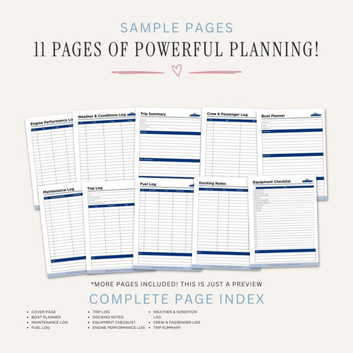 Boat & Vessel Planner Maintenance & Logbook Bundle maintenance log page
