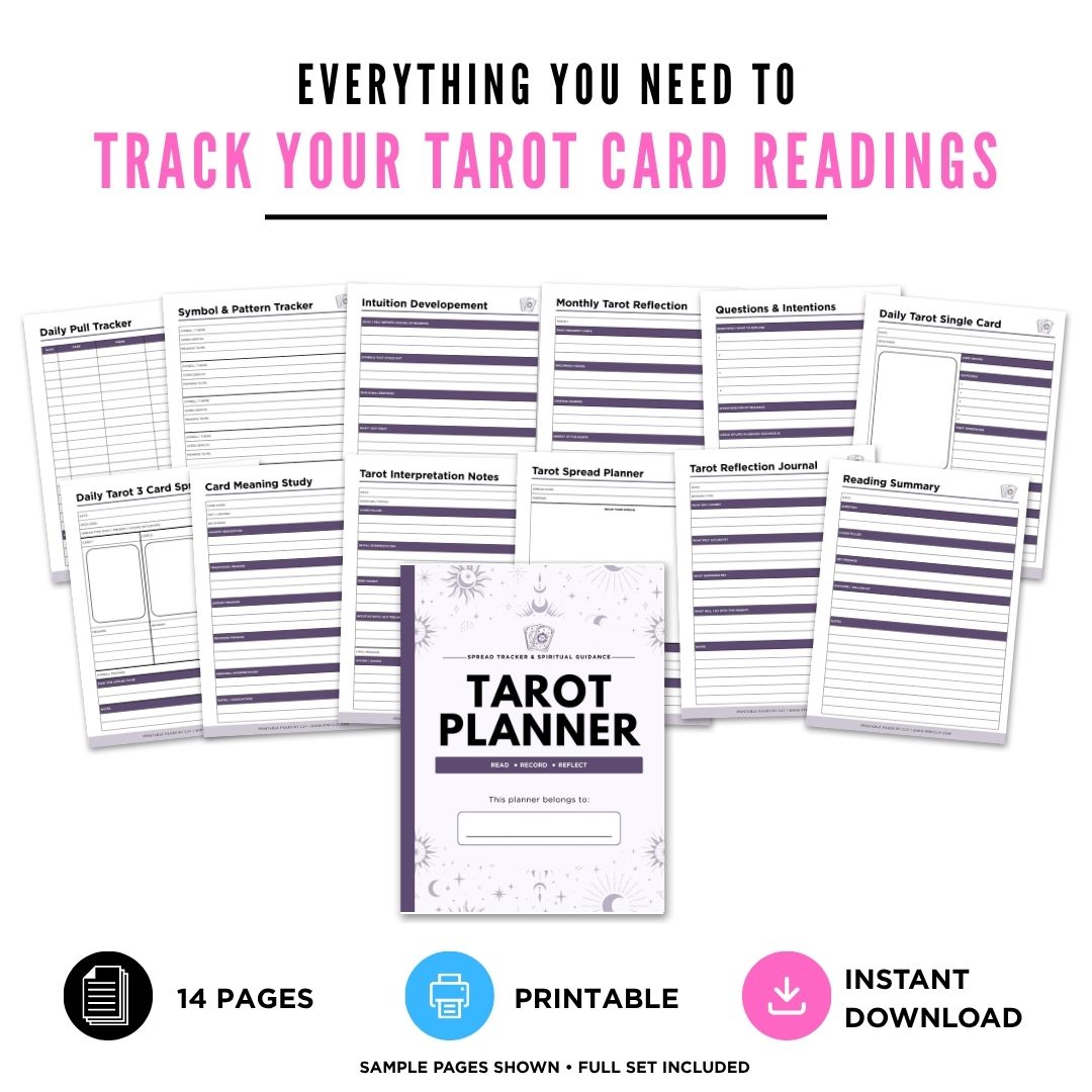 Tarot Card Reading Planner Spread Tracker & Spiritual Guidance Bundle tarot spread log page