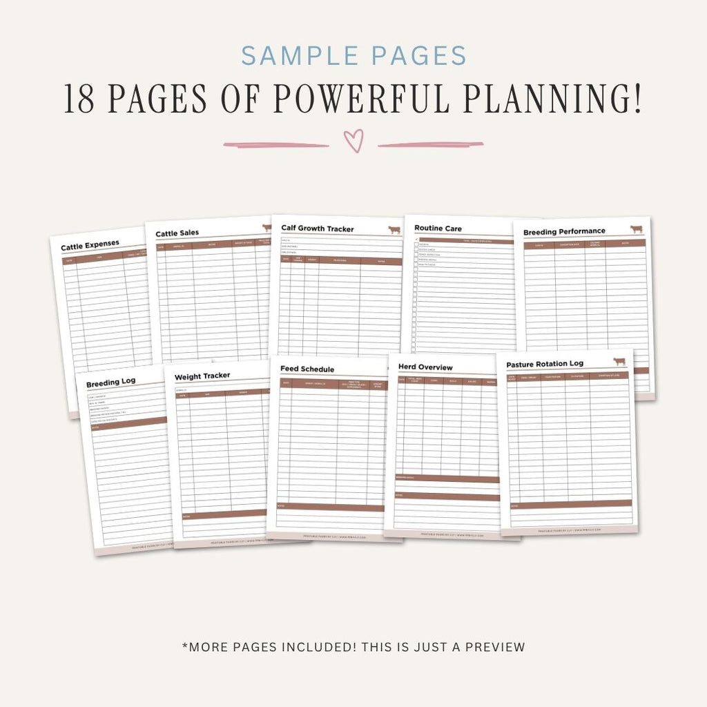 Cattle & Cow Management Planner Livestock Tracker Bundle herd log page
