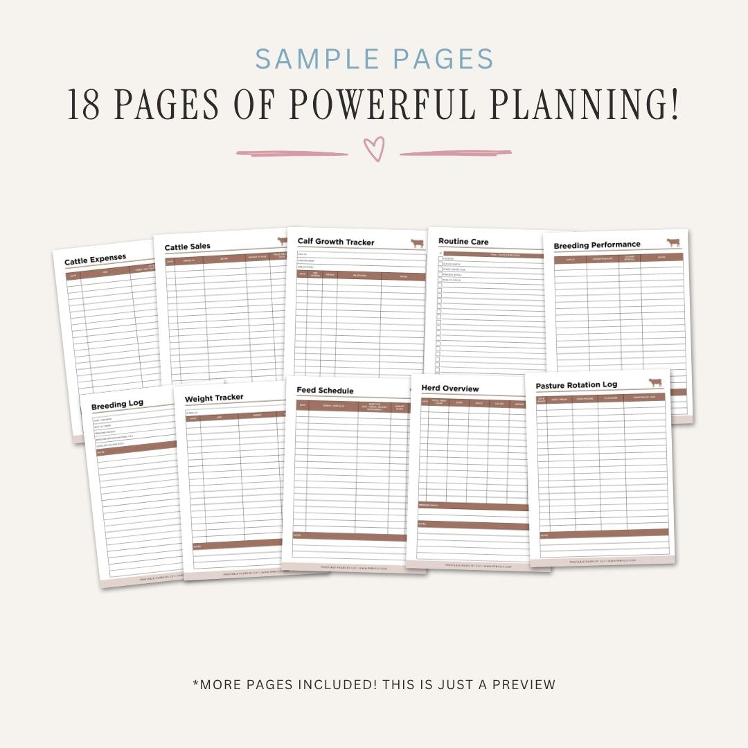Cattle & Cow Management Planner Livestock Tracker Bundle herd log page
