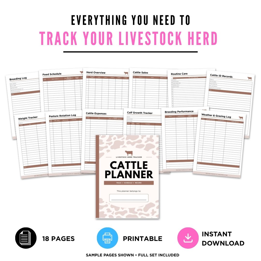 Cattle & Cow Management Planner Livestock Tracker Bundle herd log page
