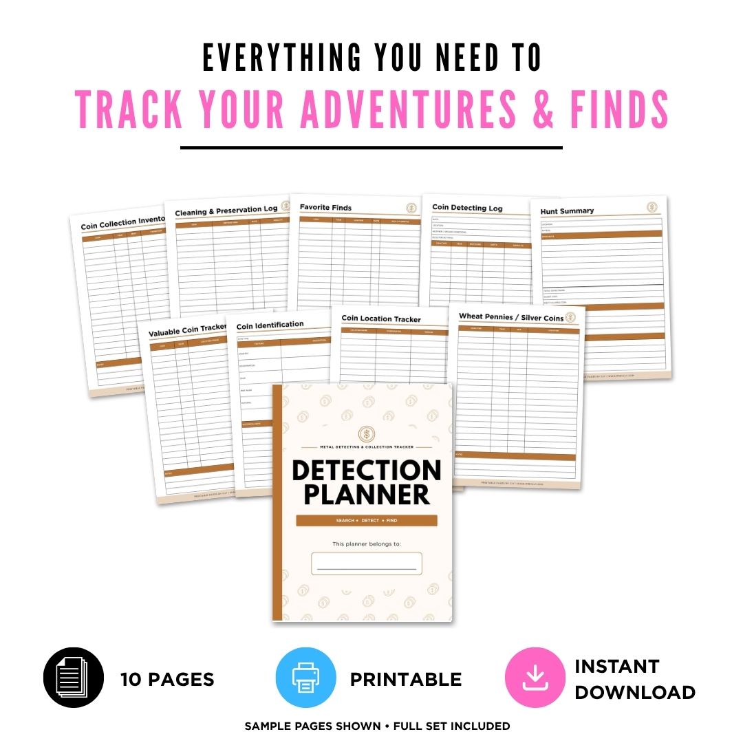 Coin Detecting Logbook Metal Detecting & Collection Tracker Bundle finds log page
