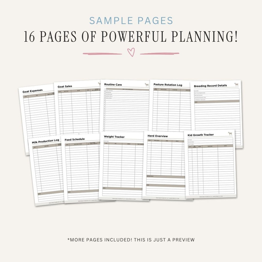 Goat Keeping Planner Herd & Kid Management Bundle herd log sample pages
