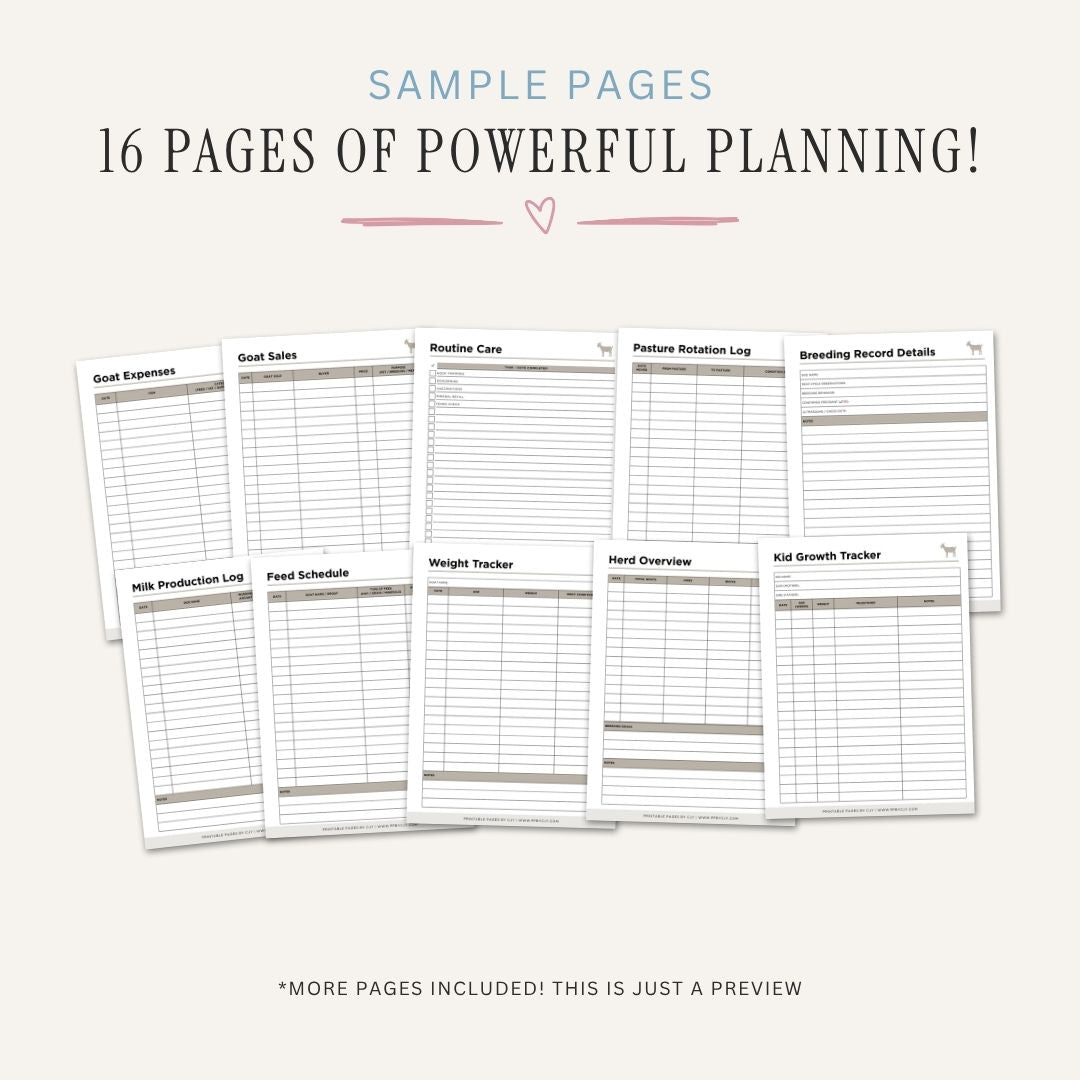 Goat Keeping Planner Herd & Kid Management Bundle herd log sample pages
