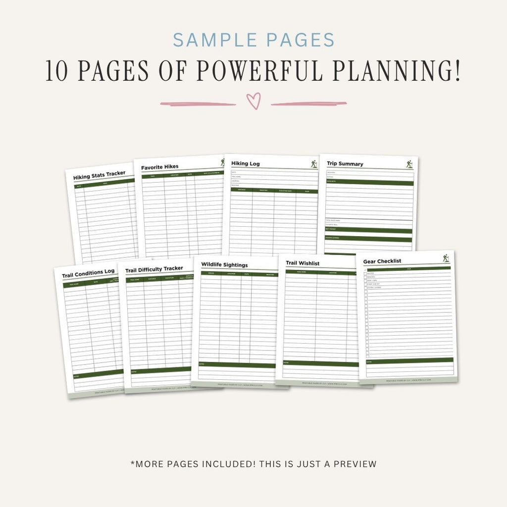  Hiking Adventure Log Trail Tracker Bundle trail log sample pages
