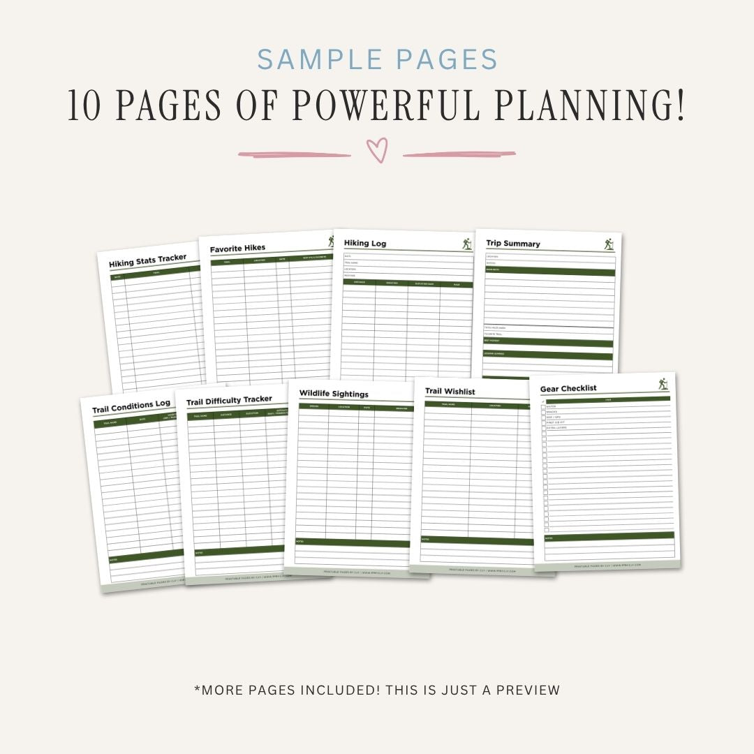  Hiking Adventure Log Trail Tracker Bundle trail log sample pages
