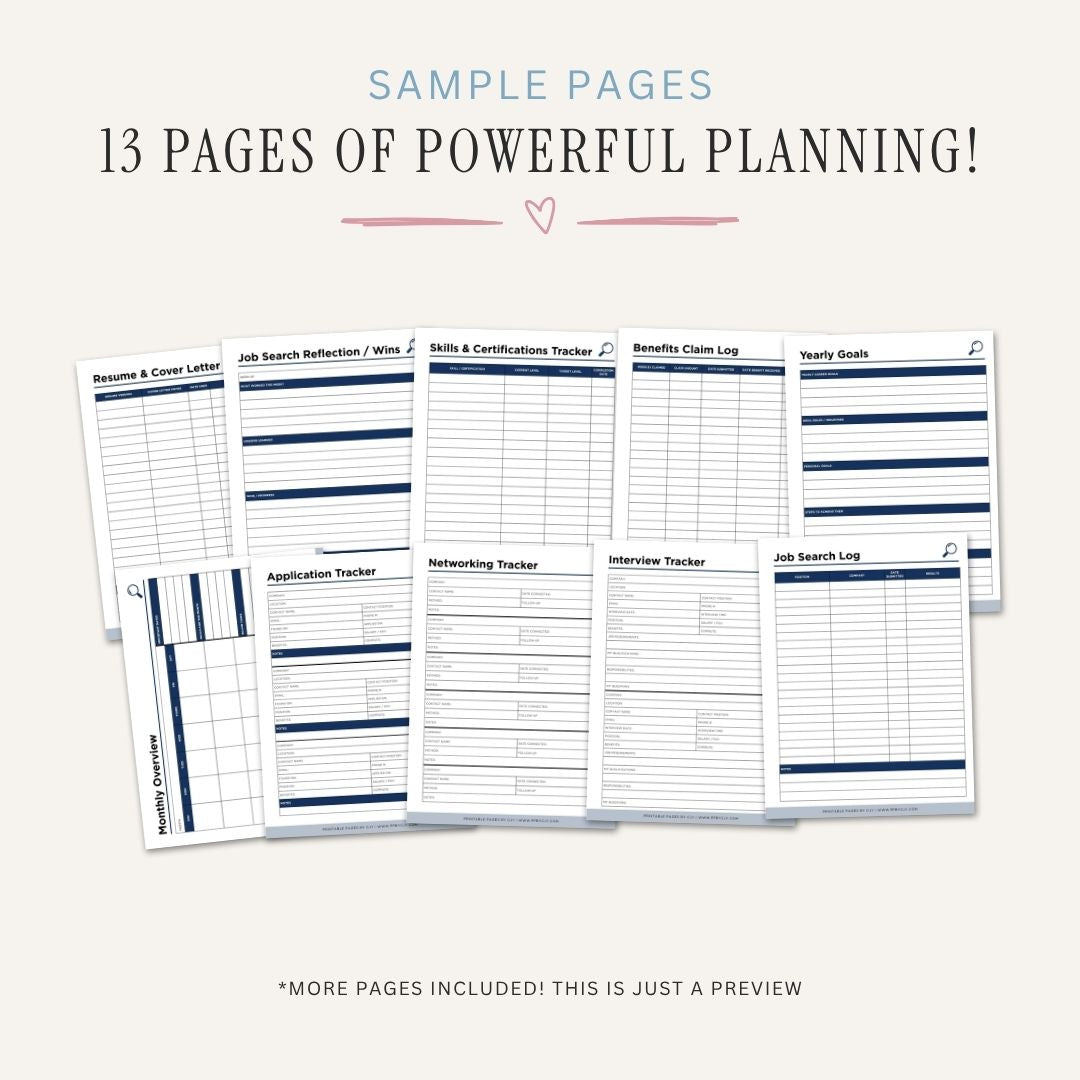 Job Search Planner Application Organizer Bundle application tracker sample pages

