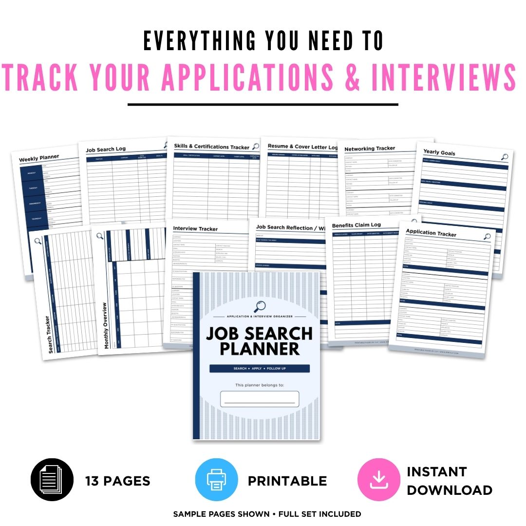 Job Search Planner Application Organizer Bundle application tracker page
