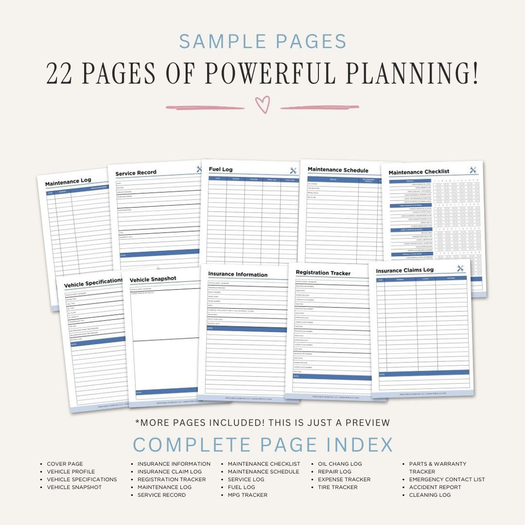 Vehicle Info and Maintenance Planner printable car and truck service tracker bundle for vehicle maintenance records
