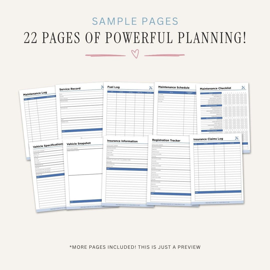 Vehicle Info and Maintenance Planner printable car and truck service tracker bundle for vehicle maintenance records
