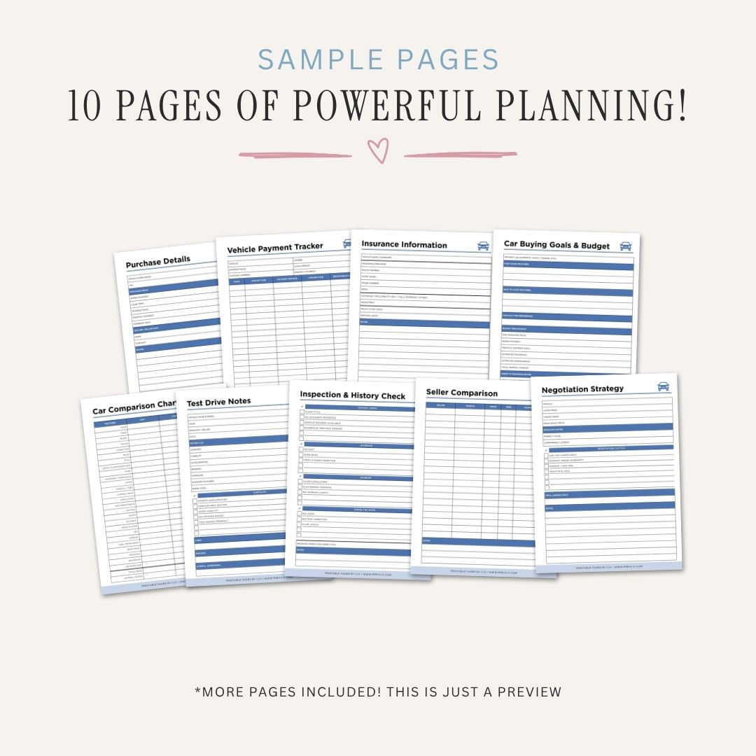 Car Buying Planner Vehicle Purchase & Payment Tracker Bundle comparison page
