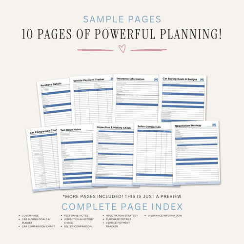 Car Buying Planner Vehicle Purchase & Payment Tracker Bundle comparison page
