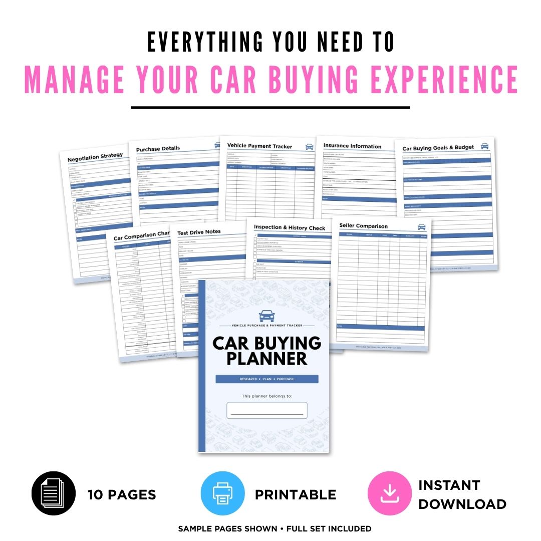 Car Buying Planner Vehicle Purchase & Payment Tracker Bundle comparison page
