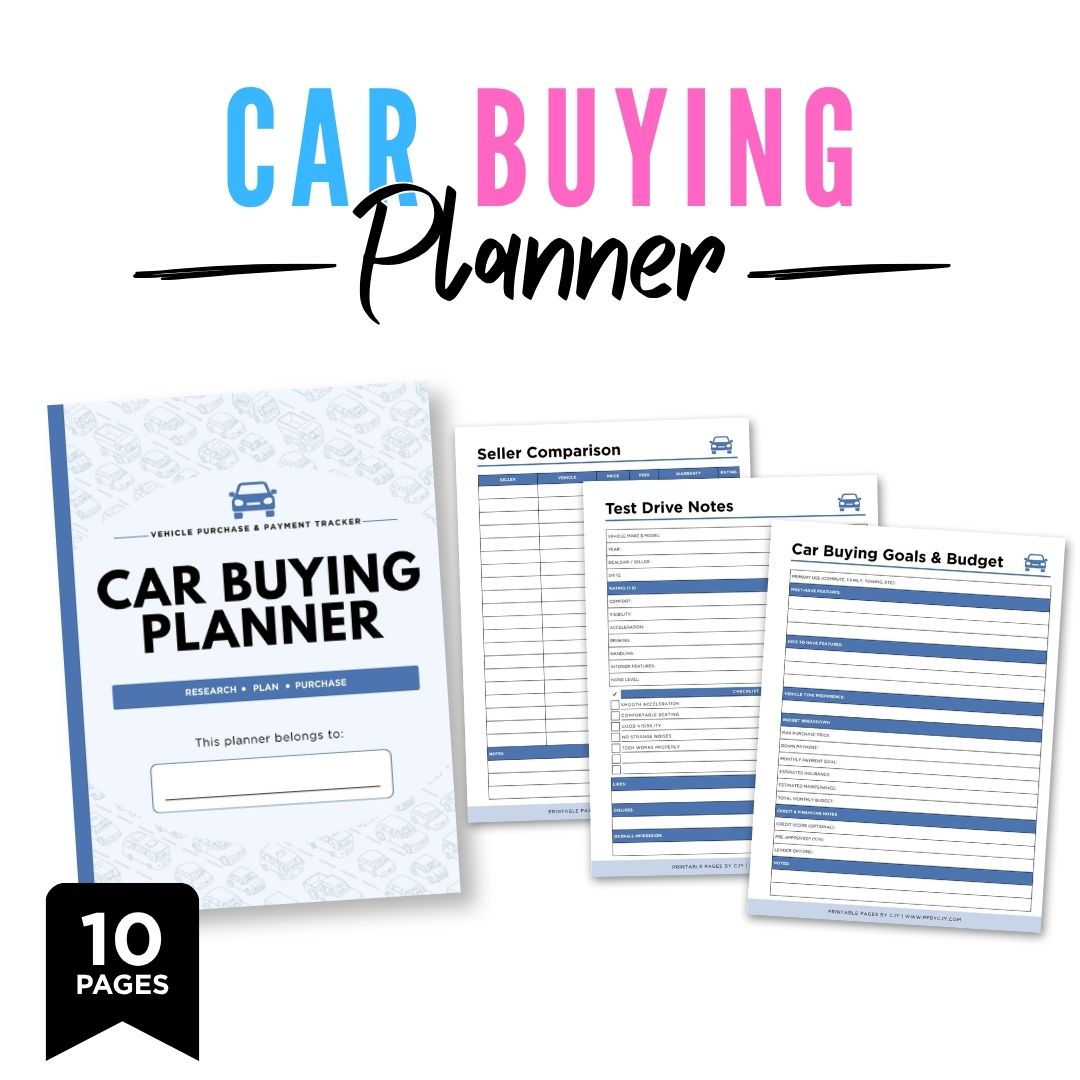 Car Buying Planner Vehicle Purchase & Payment Tracker Bundle comparison page
