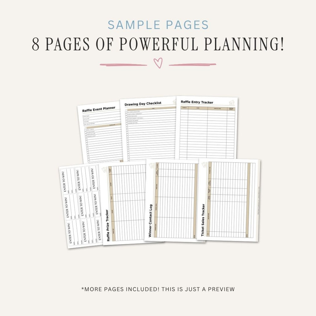 Event Raffle Ticket Planner Fundraiser Bundle ticket tracker sample pages
