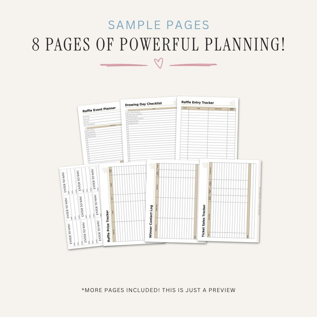 Event Raffle Ticket Planner Fundraiser Bundle ticket tracker sample pages
