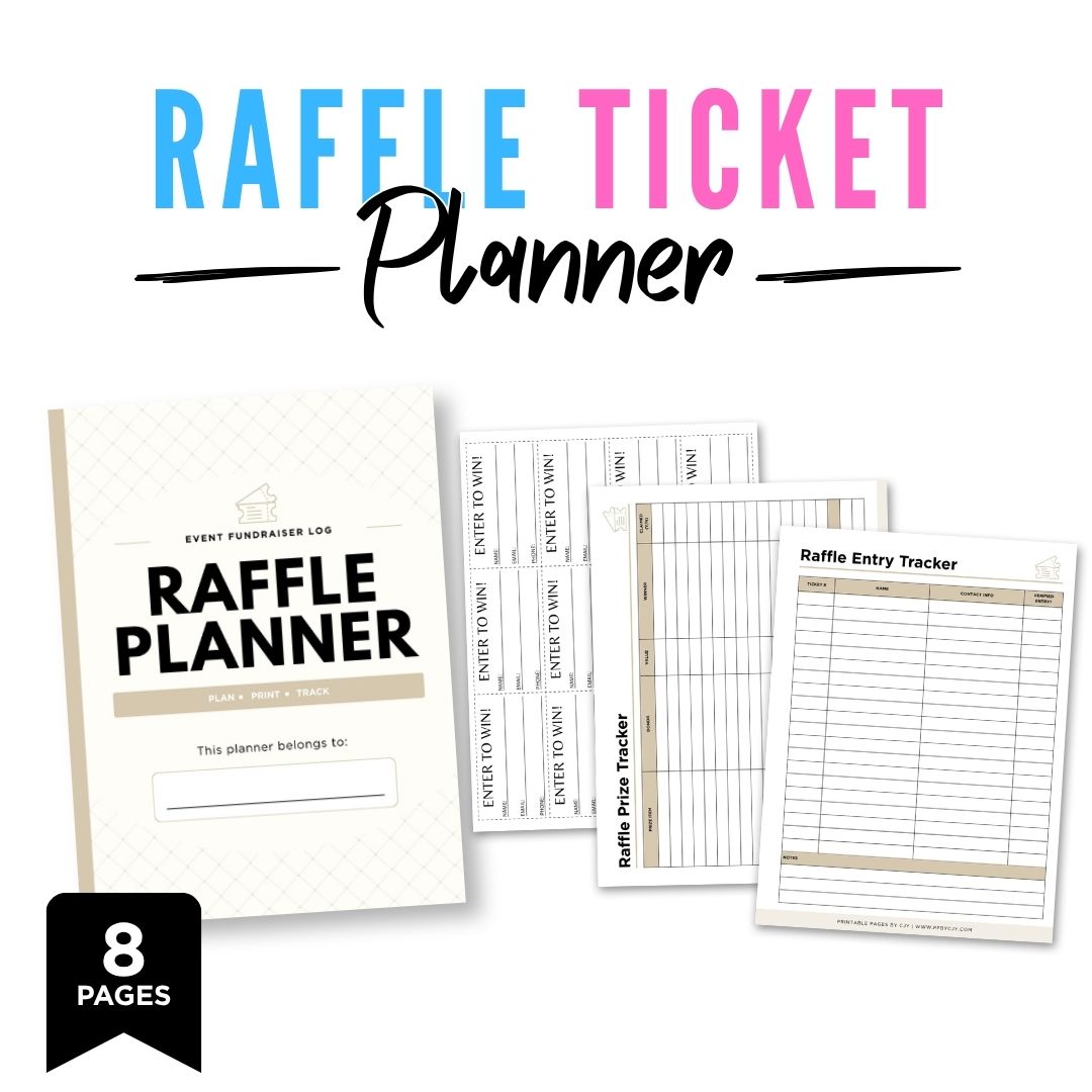 Event Raffle Ticket Planner Fundraiser Bundle ticket tracker page
