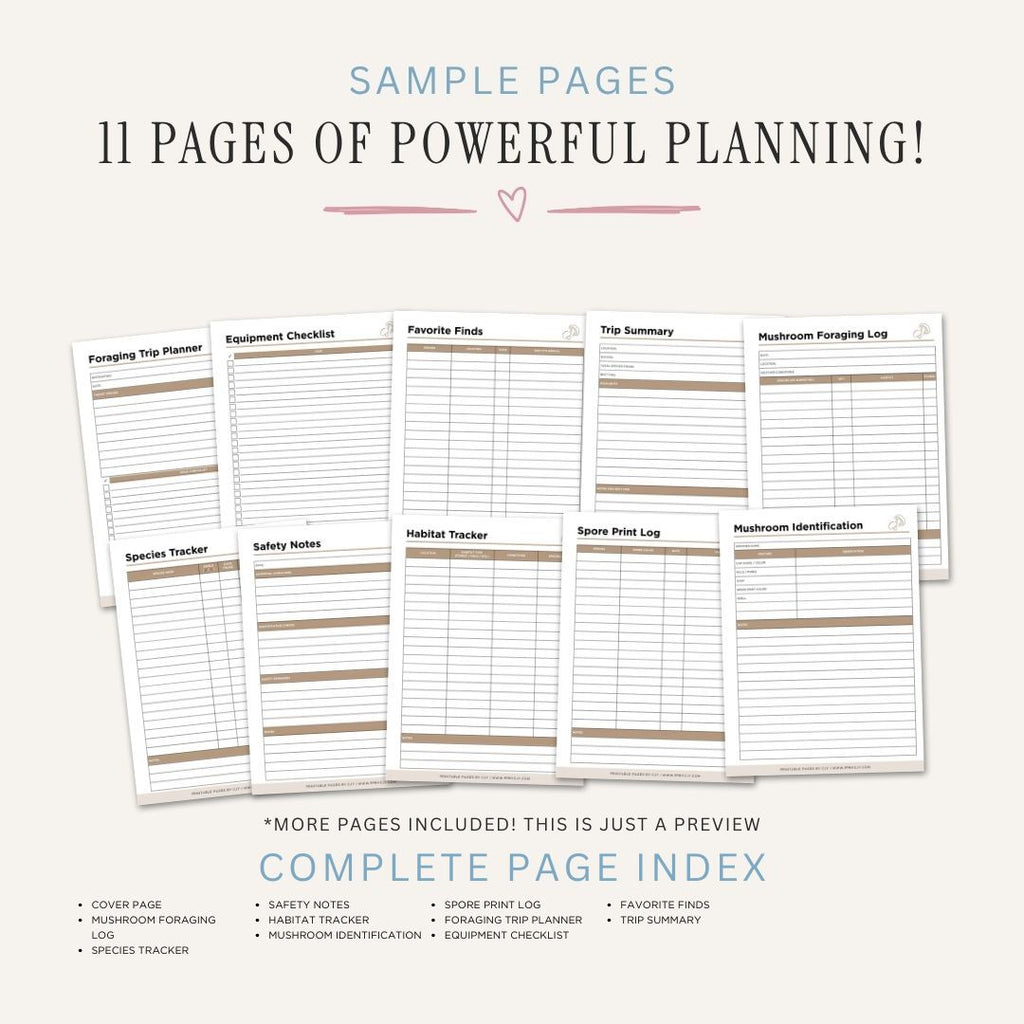 Mushroom Foraging Log Wild Food & Safety Tracker Bundle find log sample pages