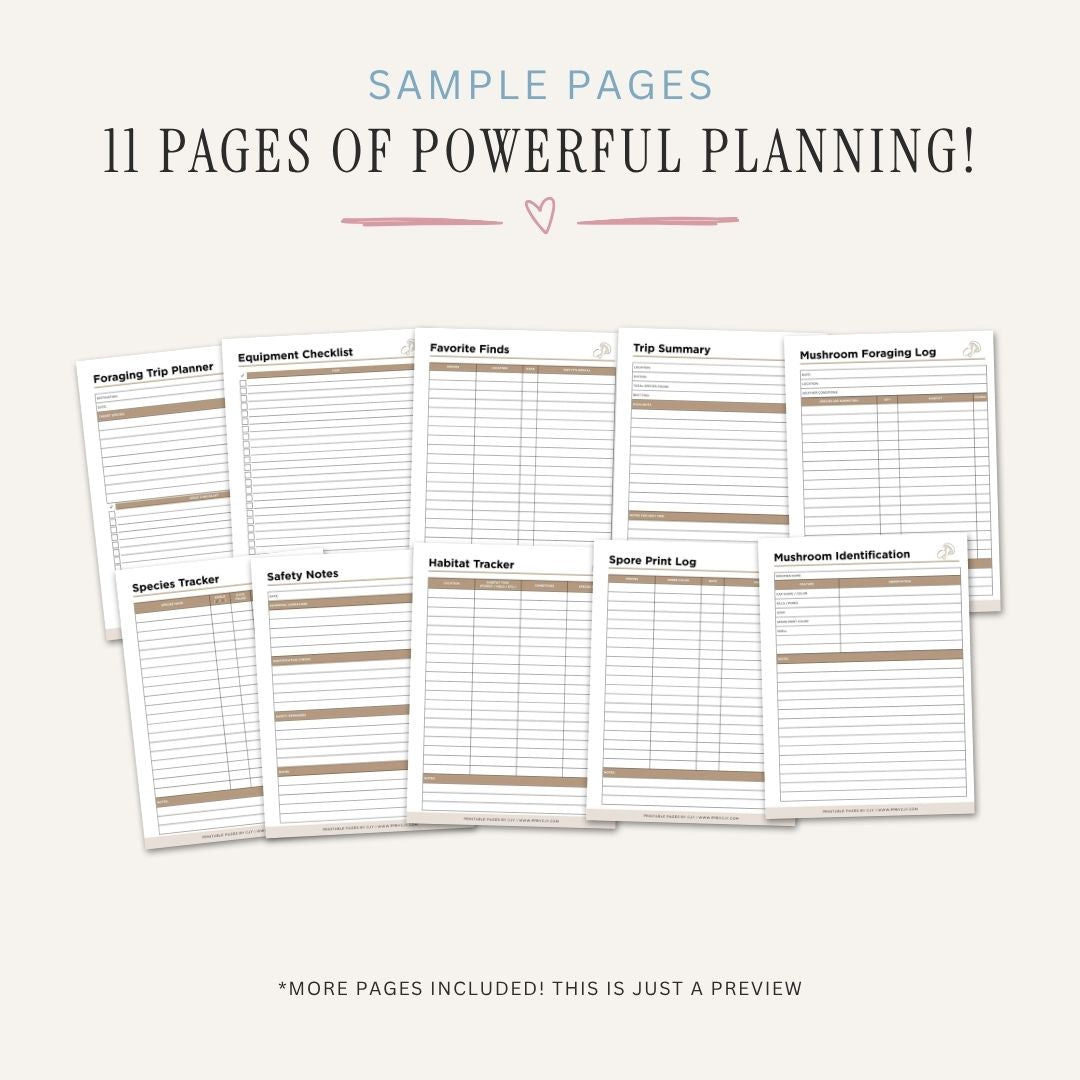 Mushroom Foraging Log Wild Food & Safety Tracker Bundle find log sample pages