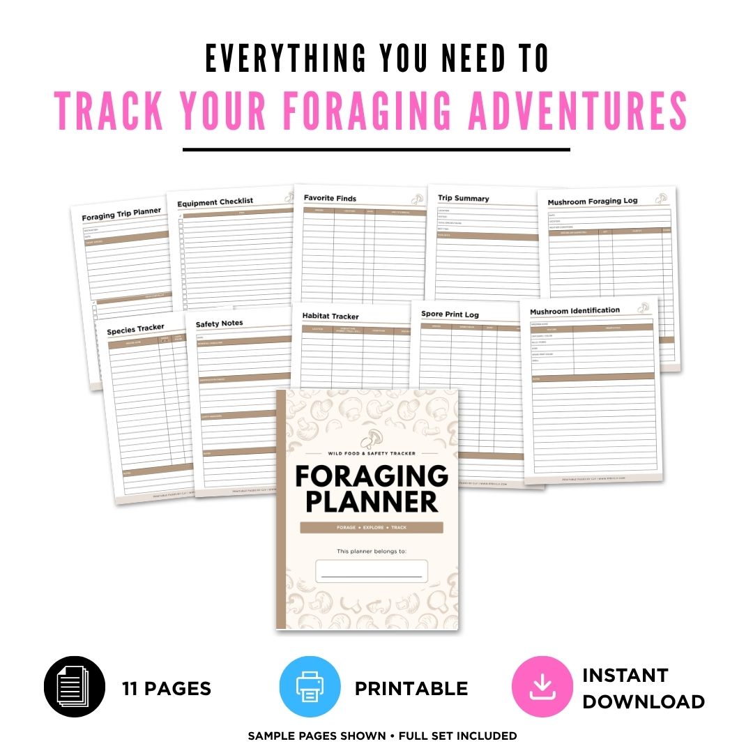 Mushroom Foraging Log Wild Food & Safety Tracker Bundle find log page
