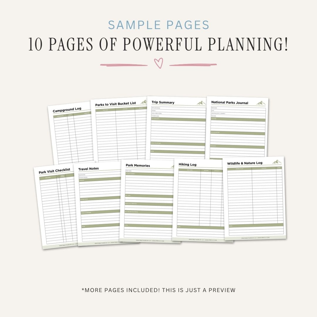 National Parks Journal Travel Memory Log Bundle travel journal sample pages
