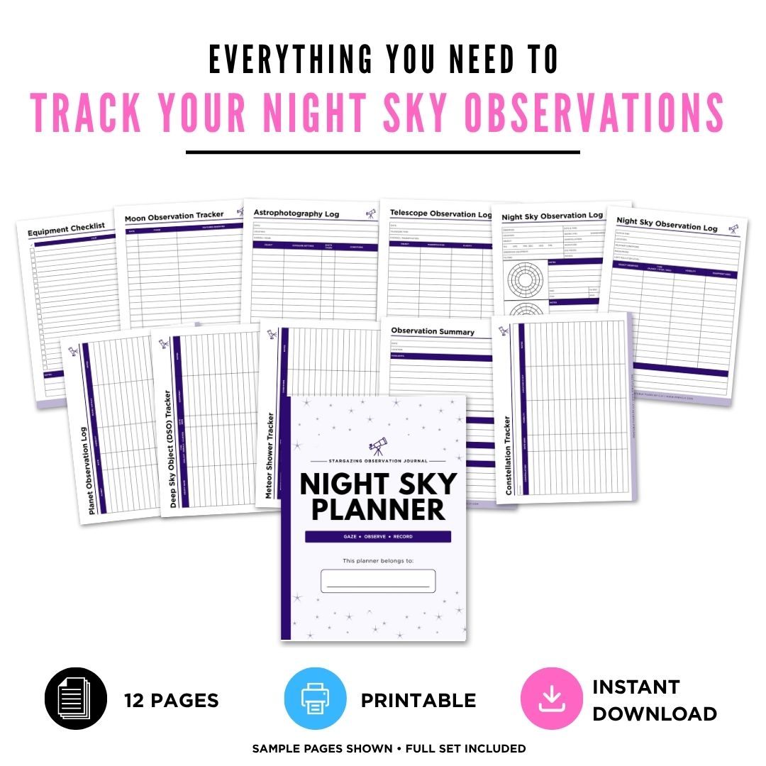 Night Sky Observation Planner Stargazing Journal Bundle observation log page