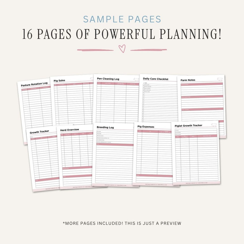 Pig Farm Management Planner printable livestock health record bundle for pig farming and care tracking
