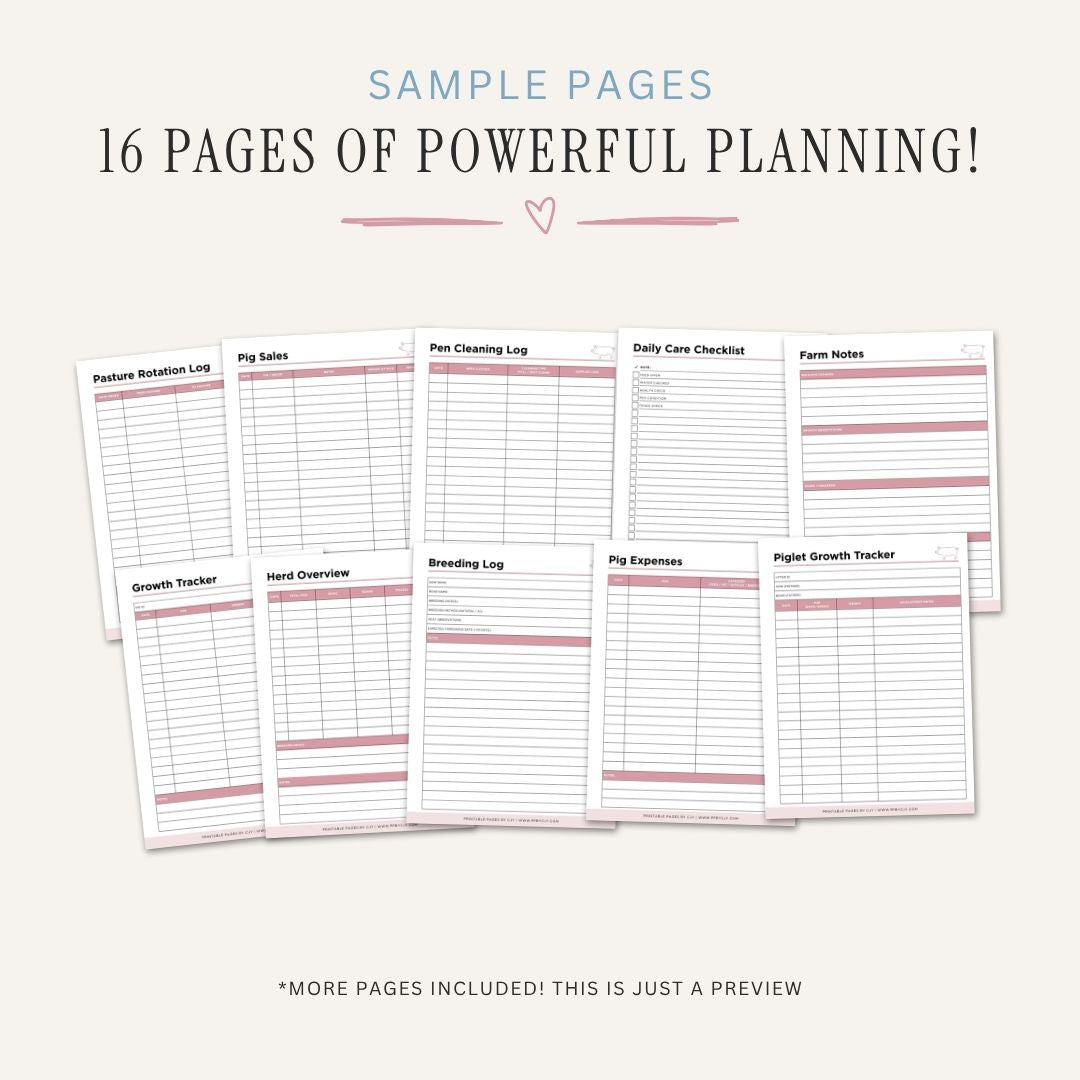 Pig Farm Management Planner printable livestock health record bundle for pig farming and care tracking
