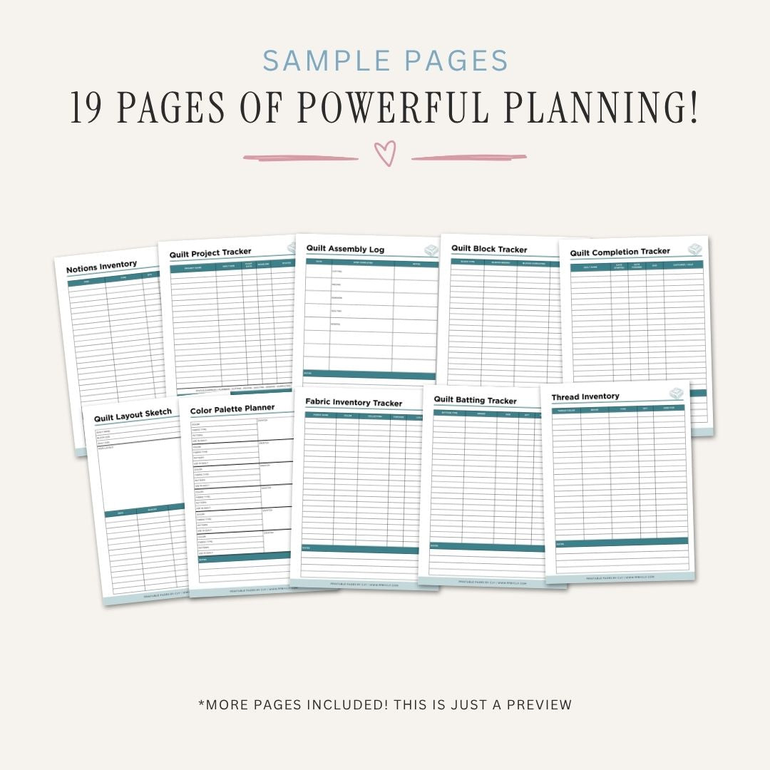 Quilt Making Planner Block Design & Project Log Bundle block design sample pages
