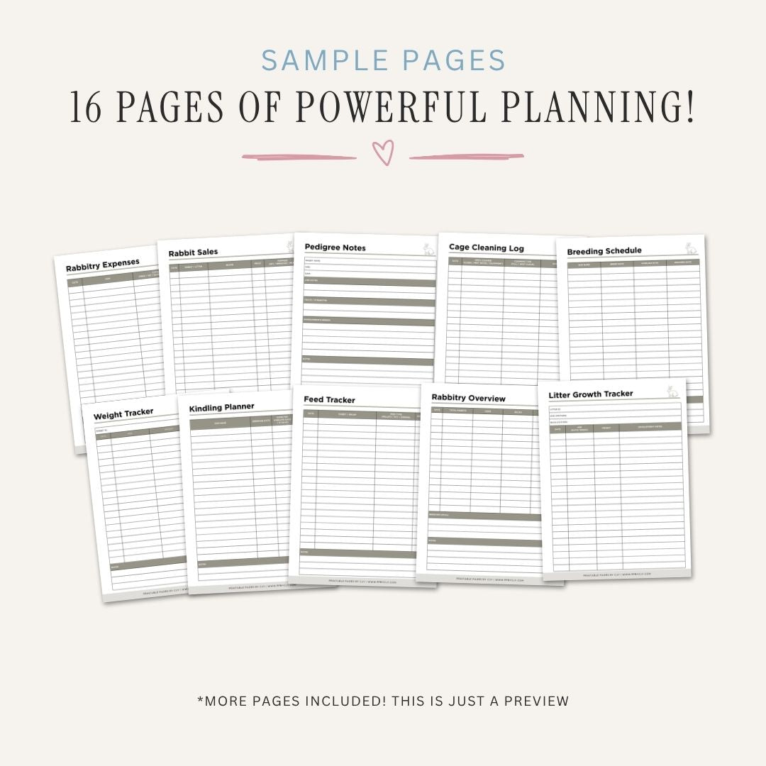 Rabbitry Planner printable kindling and litter management bundle for rabbit breeding and care tracking
