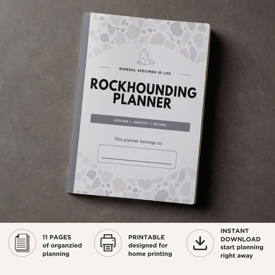 Rockhounding Planner printable mineral specimen ID bundle for geology collecting and specimen tracking
