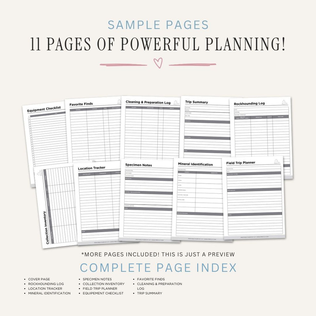 Rockhounding Planner printable mineral specimen ID bundle for geology collecting and specimen tracking
