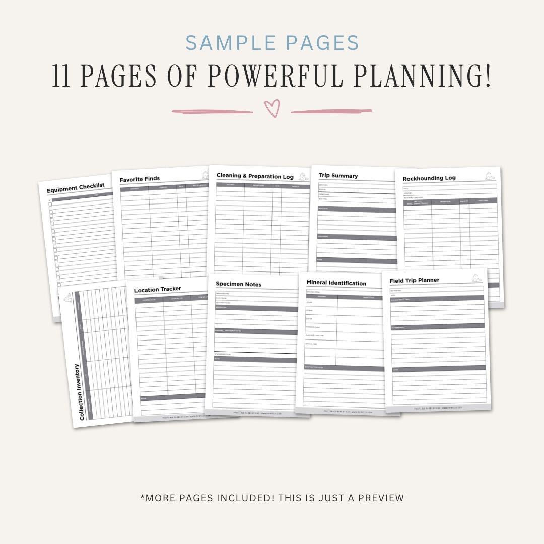 Rockhounding Planner printable mineral specimen ID bundle for geology collecting and specimen tracking
