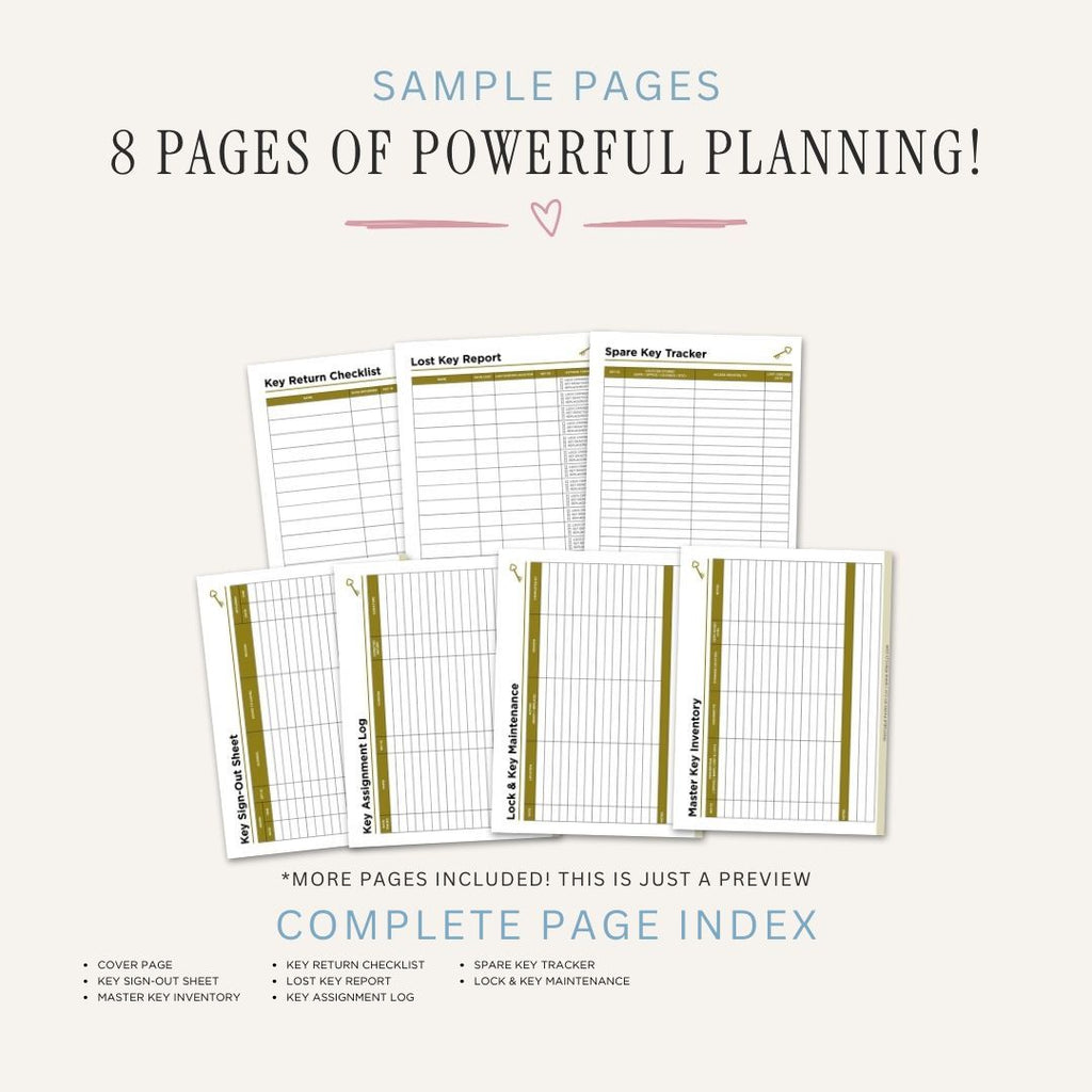 Key Management Planner printable access tracking bundle for key sign out and security records
