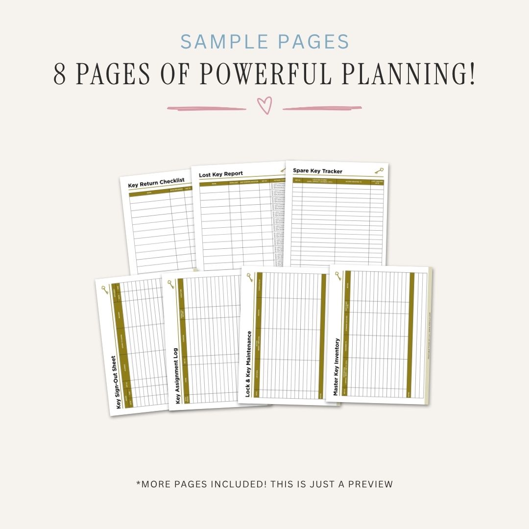 Key Management Planner printable access tracking bundle for key sign out and security records
