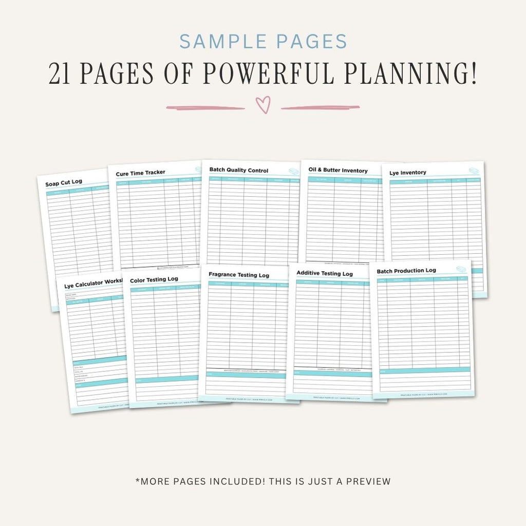 Soap Making Planner Batch Log Cure Tracker & Inventory Bundle batch log sample pages
