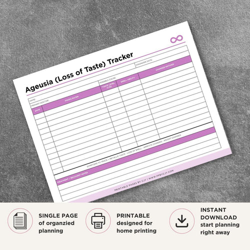 Ageusia Tracker Printable Taste Loss Symptom Log symptom tracker page
