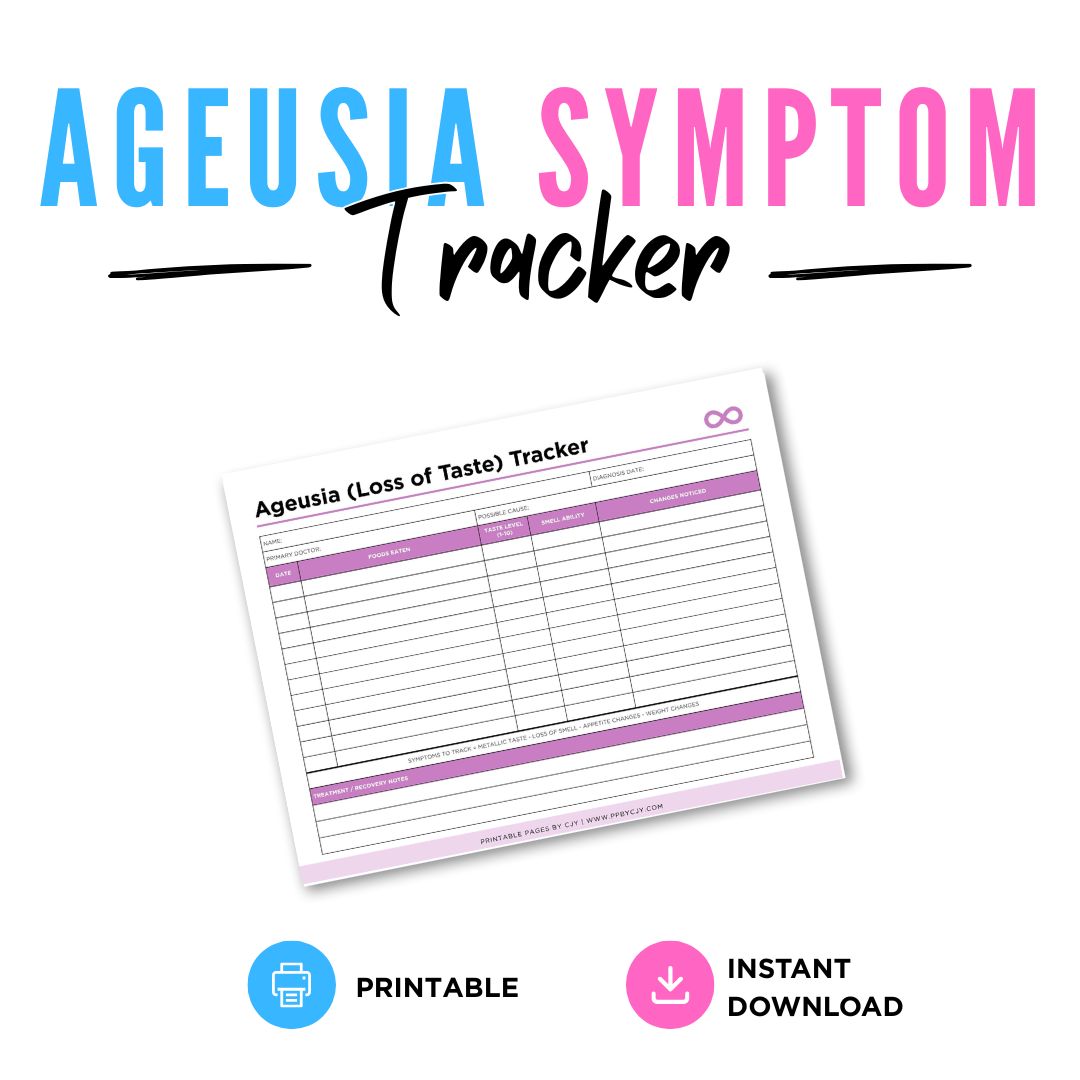 Ageusia Tracker Printable Taste Loss Symptom Log symptom tracker page
