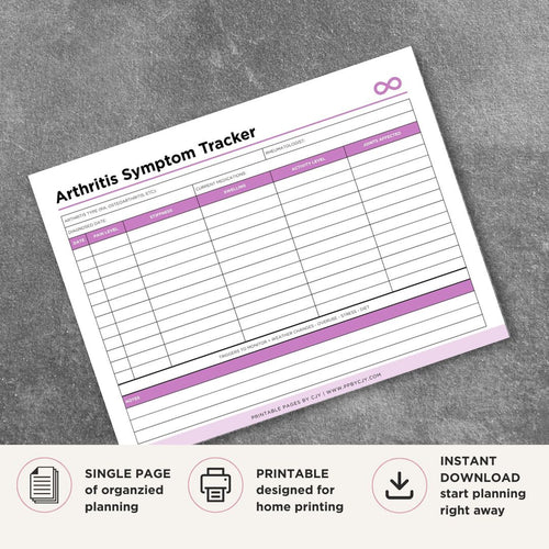 Arthritis Symptom Tracker Printable Pain & Flare Log symptom log page
